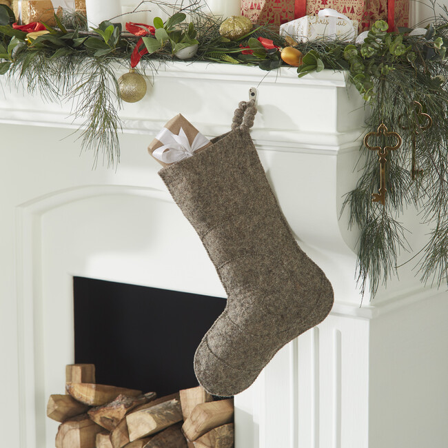 Hand Felted Wool Christmas Stocking - Spiral on Grey