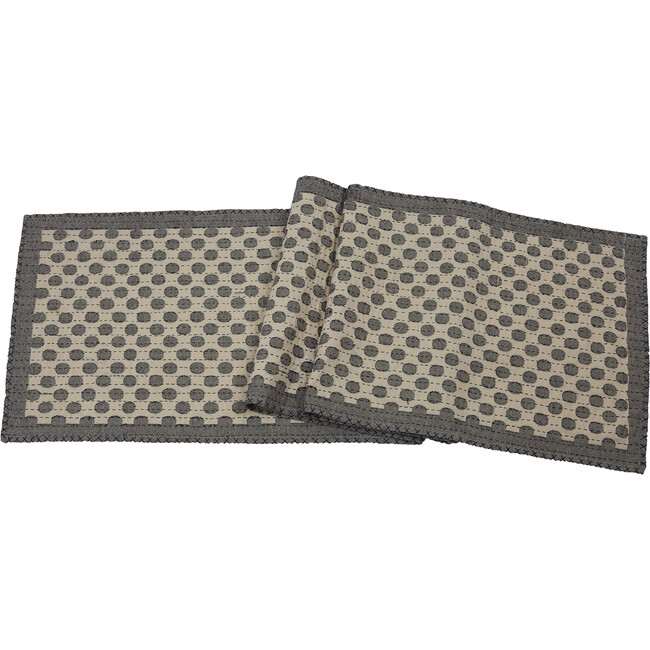 Artisan Hand Loomed Cotton Table Runner, Grey Dots
