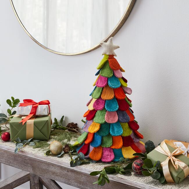 Handmade Multicolor Christmas Tree in Hand Felted Wool - Large