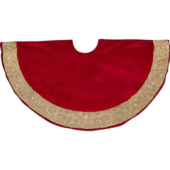 Red Velvet Christmas Tree Skirt with Hand Beaded Gold Border - Tree Skirts - 4