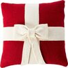 Cream Bow on Red Christmas Pillow in Hand Felted Wool, 14" - Decorative Pillows - 1 - thumbnail