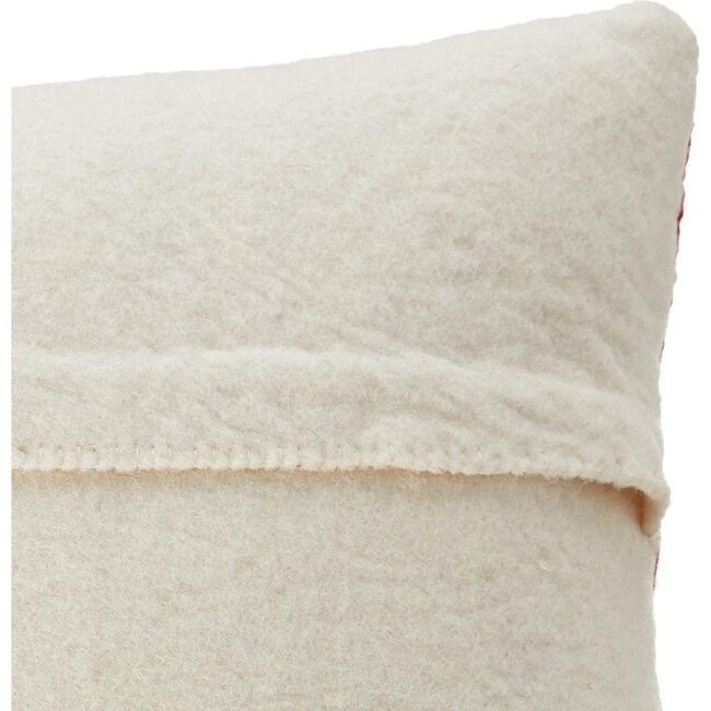 Cream Bow on Red Christmas Pillow Cover in Hand Felted Wool, 14"
