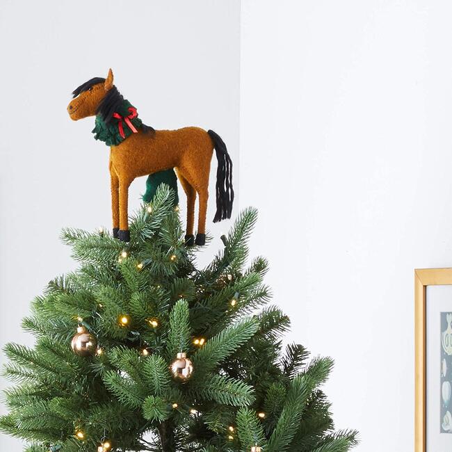 Handmade Hand Felted Wool Christmas Tree Topper - Horse with Wreath