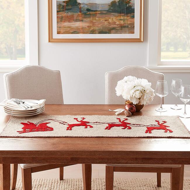 Christmas Table Runner, Reindeer And Sleigh