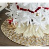 Handmade Christmas Tree Skirt - Hand Beaded Metallic Starburst on French Vanilla Silk - Tree Skirts - 2