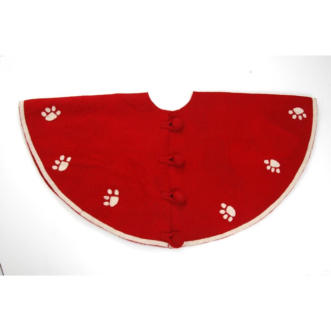 Handmade Christmas Tree Skirt in Felt - Paw Prints on Red - Tree Skirts - 1