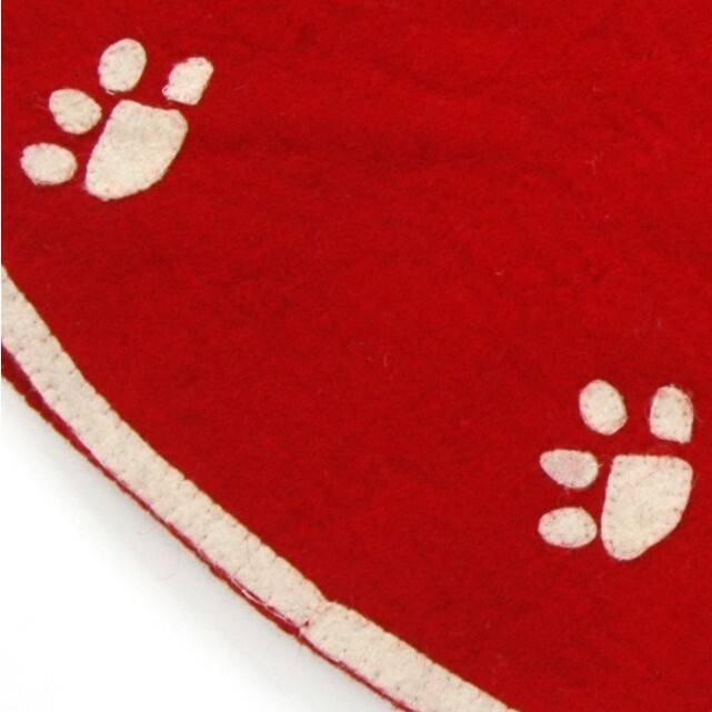 Handmade Christmas Tree Skirt in Felt - Paw Prints on Red - Tree Skirts - 2