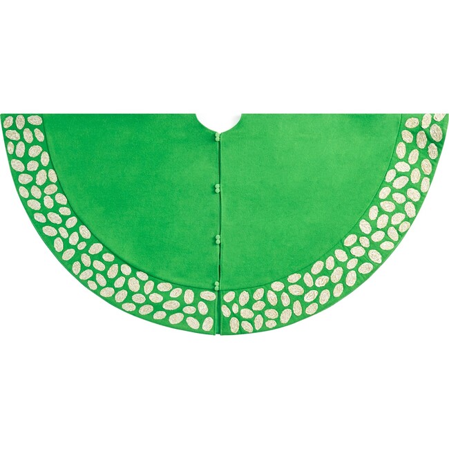 Handmade Christmas Tree Skirt in Recycled Wool - Pebble Border on Green - 60"