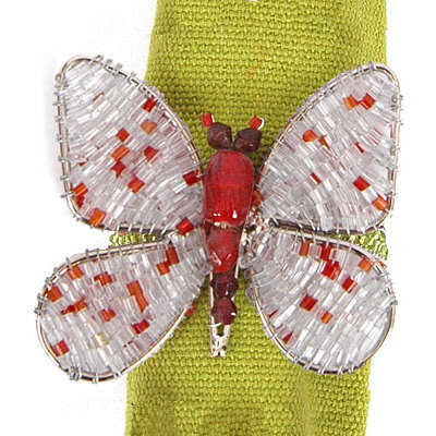 Butterfly Napkin Ring in Silver and Red, Set of 6