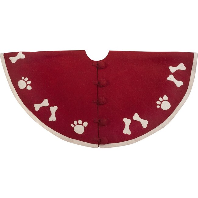 Dog Bones and Paws on Red Christmas Tree Skirt in Hand Felted Wool - 60" - Tree Skirts - 1