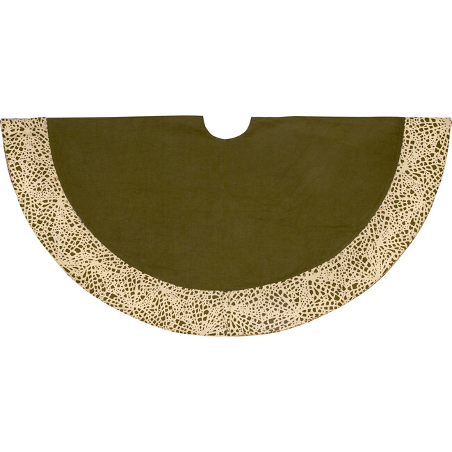 Laser Cut Border  Christmas Tree Skirt- Green and Cream - Tree Skirts - 1