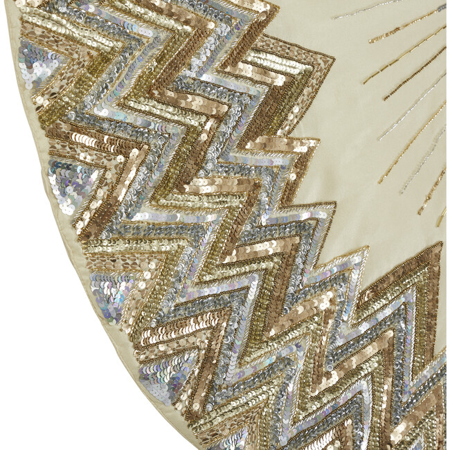 Handmade Christmas Tree Skirt - Hand Beaded Metallic Starburst on French Vanilla Silk - Tree Skirts - 5