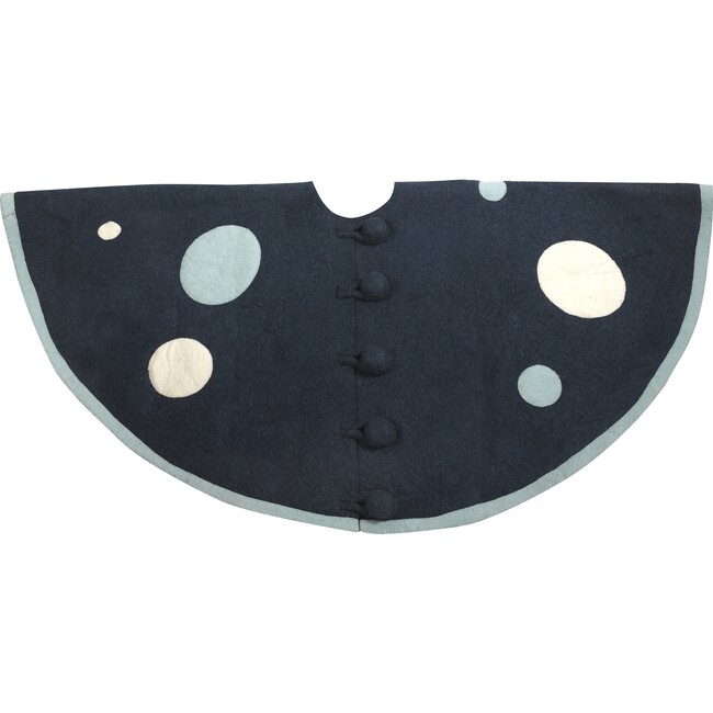 Handmade Christmas Tree Skirt in Hand Felted Wool - Blue Polka Dots - 60"