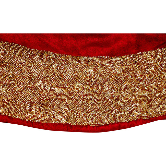 Red Velvet Christmas Tree Skirt with Hand Beaded Gold Border - Tree Skirts - 6