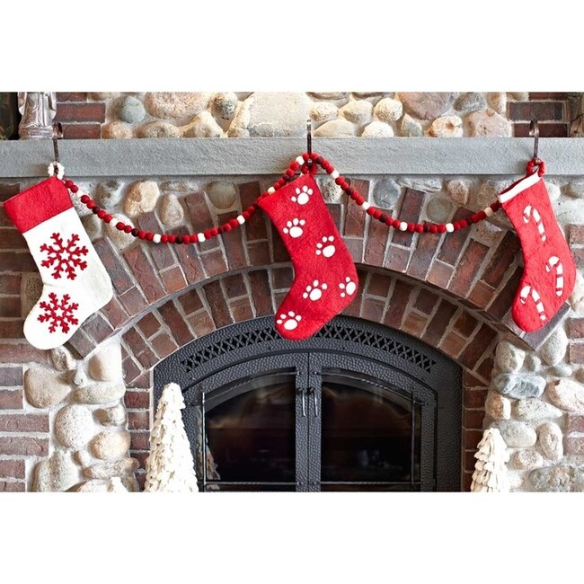 Hand Felted Wool Christmas Stocking with Red Snowflakes on Cream - Stockings - 4