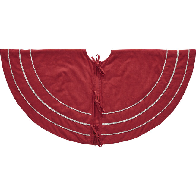 Concentric Nailhead Circles Christmas Tree Skirt in Red Linen - 60" - Tree Skirts - 1