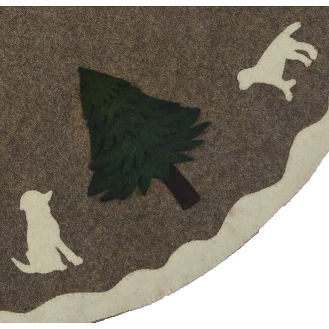 Handmade Christmas Tree Skirt in Hand Felted Wool - Dogs with Trees on Gray- 72" - Tree Skirts - 3
