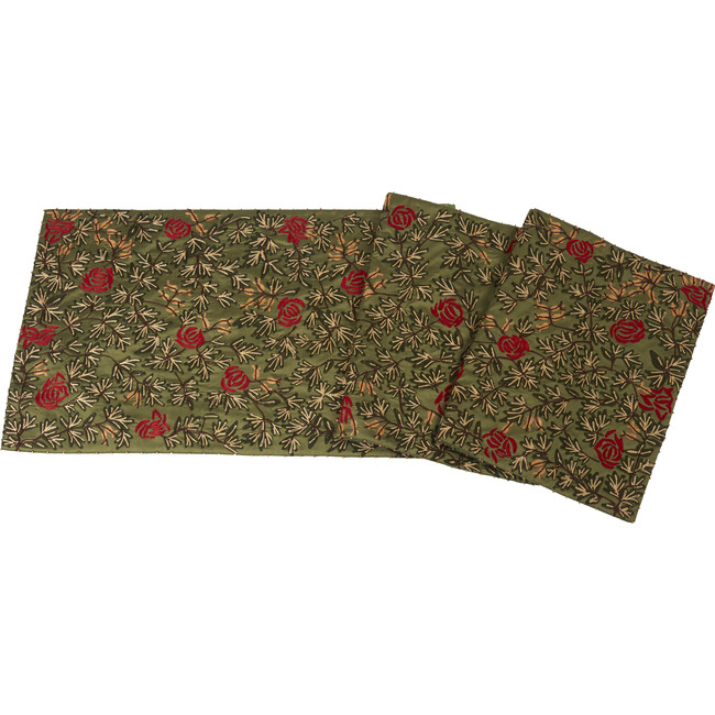 Silk Table Runner, Green Florals - Tableware - 1