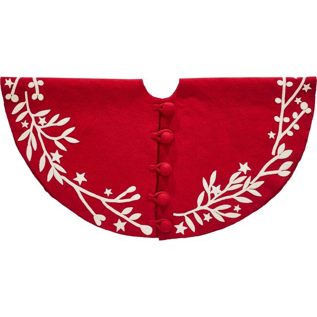 Handmade Christmas Tree Skirt in Felt - Branches and Stars on Red