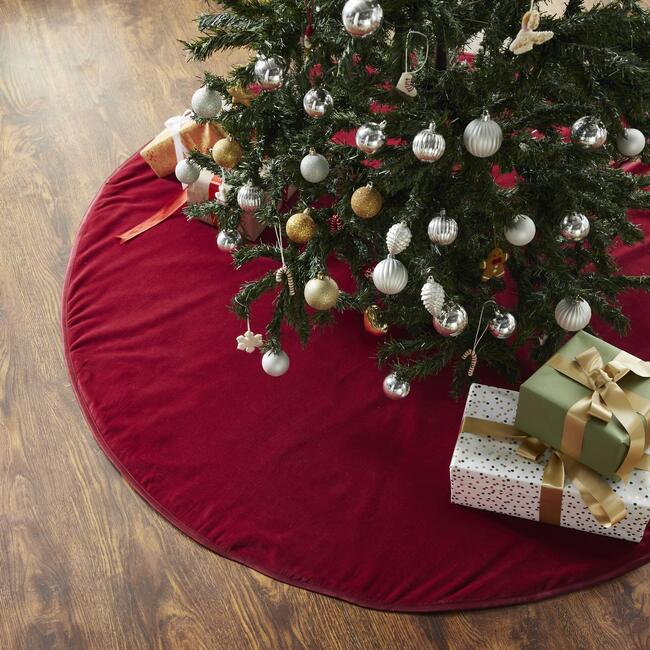 Luxurious Classic Velvet Christmas Tree Skirt-Garnet Red