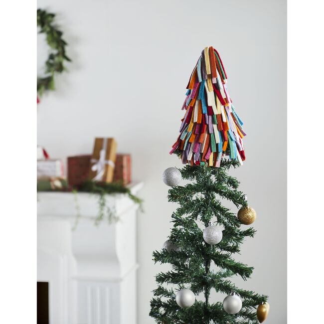 Handmade Hand Felted Wool Christmas Tree Topper - Multicolor Fringe