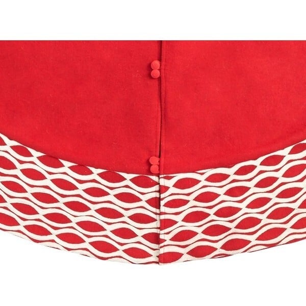 Handmade Christmas Tree Skirt in Recycled Wool - Ovals Border on Red - 60" - Tree Skirts - 3