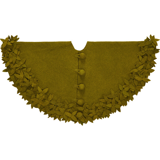 Hand Felted Wool Christmas Tree Skirt - Overlapping Flowers Border in Chartreuse Green - 64"