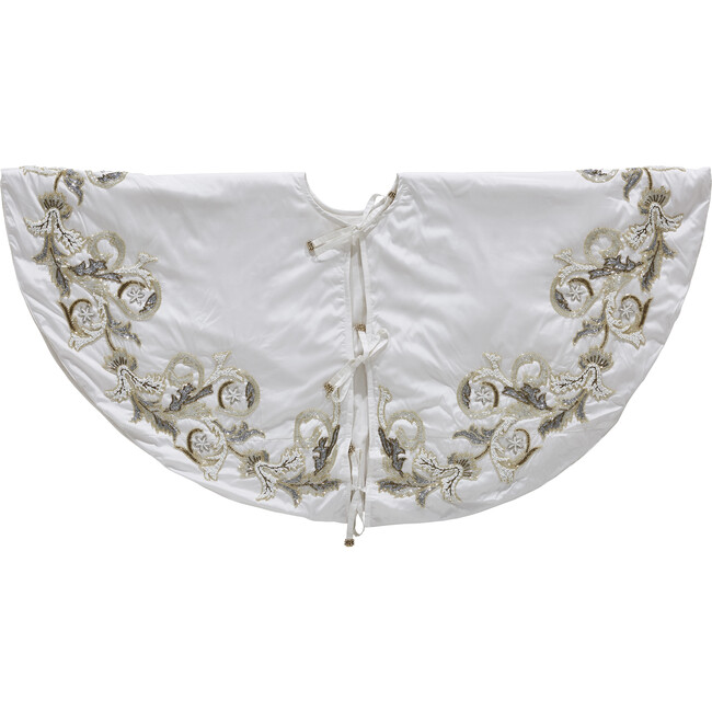 Imperial Design Hand Beaded Christmas Tree Skirt on Cream Silk- Large - 60" - Tree Skirts - 1