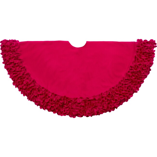Red Calla Lily Flower Border Christmas Tree Skirt in Recycled Wool - 60" - Tree Skirts - 1