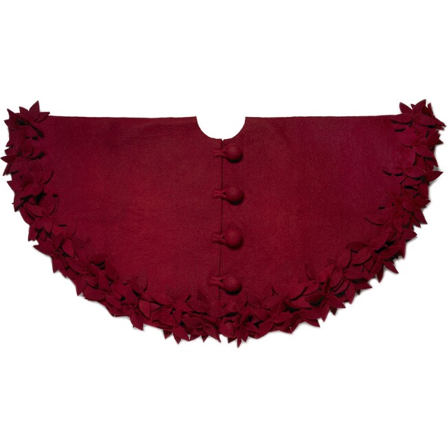 Hand Felted Wool Christmas Tree Skirt - Overlapping Flowers Border in Maroon