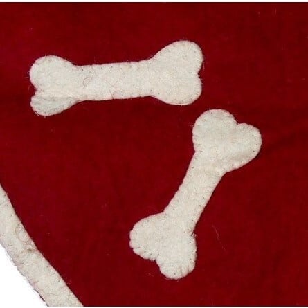 Dog Bones on Red Christmas Tree Skirt in Hand Felted Wool - Tree Skirts - 3