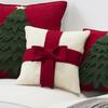 Red Bow on Cream - Christmas Pillow Cover in Hand Felted Wool - 14" - Decorative Pillows - 3