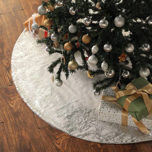 Handmade Christmas Tree Skirt in Gray Velvet - Burnout - 60" - Tree Skirts - 2