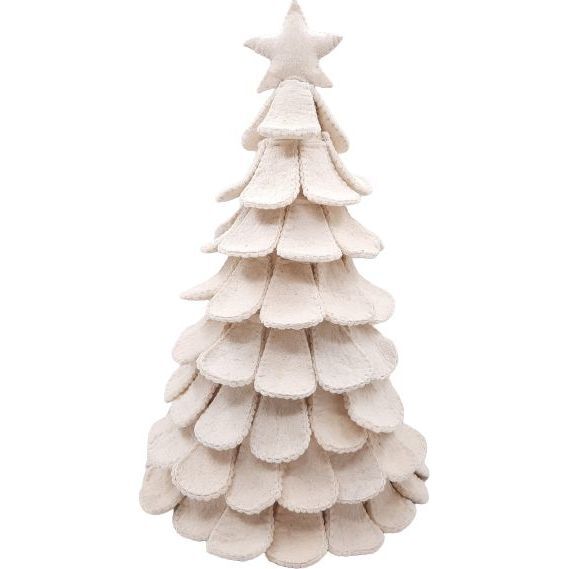 Handmade Cream Tabletop Christmas Tree in Hand Felted Wool- Large - Accents - 1