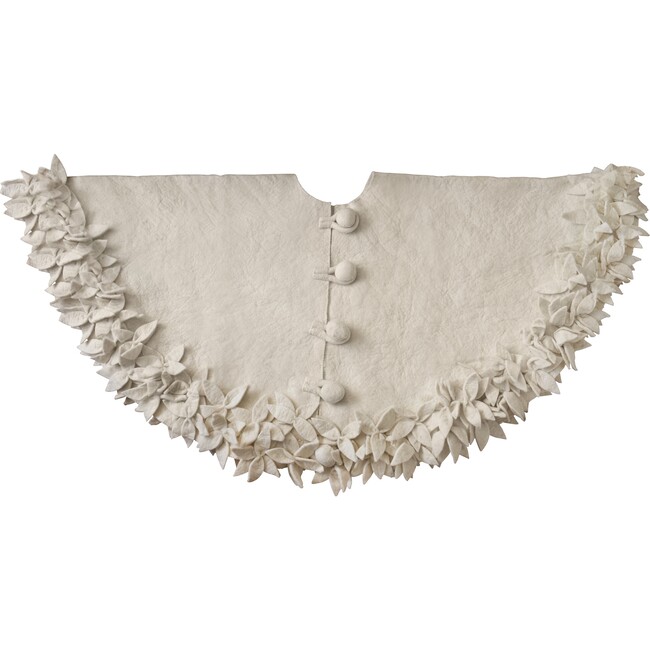 Handmade Felted Wool Christmas Tree Skirt - Overlapping Flowers Border in Cream