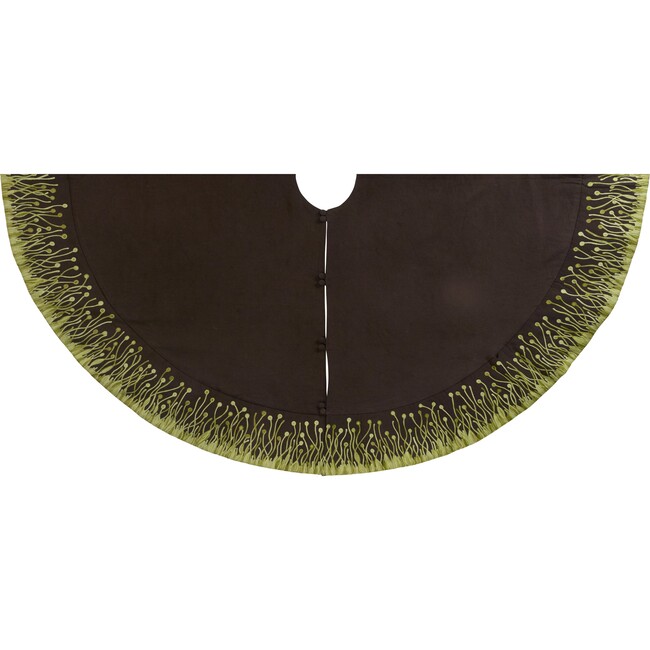 Handmade Christmas Tree Skirt in Linen - Flora Border on Brown - 60"