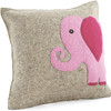 Handmade Pillow in Hand Felted Wool, Pink Elephant - Decorative Pillows - 1 - thumbnail