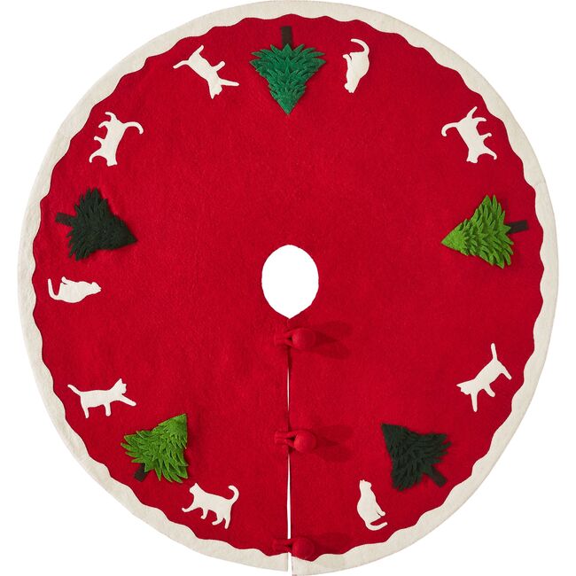 Cats & Green Trees Hand-Felted Christmas Tree Skirt - 60" - Tree Skirts - 3