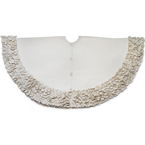 Cream Calla Lily  Flower Border Christmas Tree Skirt in Recycled Wool - 60" - Tree Skirts - 1