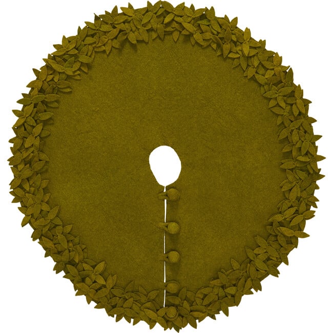 Hand Felted Wool Christmas Tree Skirt - Overlapping Flowers Border in Chartreuse Green - 64" - Tree Skirts - 5