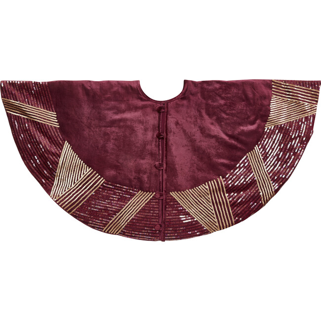 Handmade Christmas Tree Skirt 60", Hand Beaded Sequins on Burgundy Velvet - Tree Skirts - 2