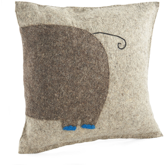 Handmade Pillow in Hand Felted Wool, Blue Elephant - Decorative Pillows - 3