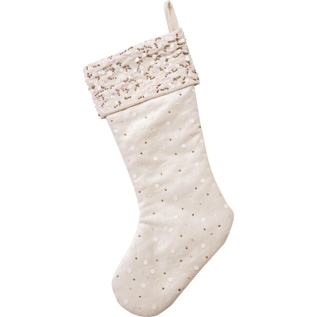 Handmade Velvet Christmas Stocking - White with Sequins