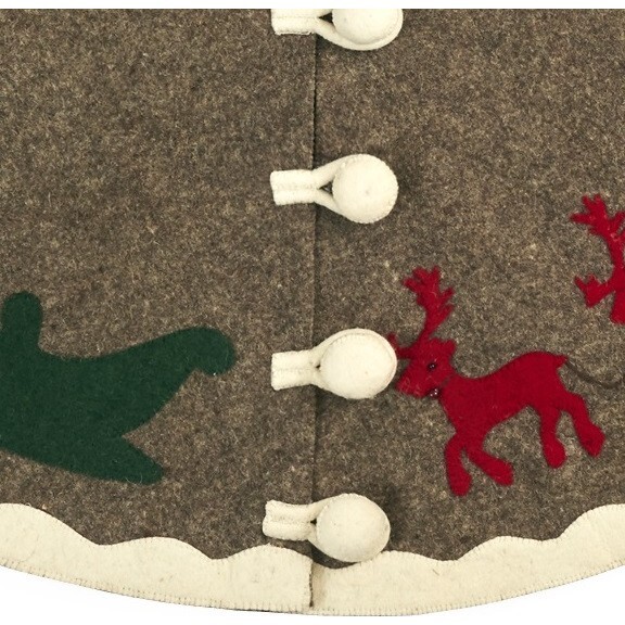 Hand Felted Wool Reindeer & Sleigh Tree Skirt - Christmas Eve Scene