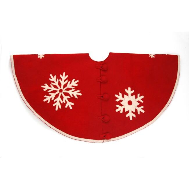 Handmade Christmas Tree Skirt in Felt - Snowflakes on Red  - 60" / 72"