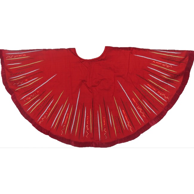 Hand Beaded Starburst Christmas Tree Skirt in Red Silk - 60" - Tree Skirts - 1