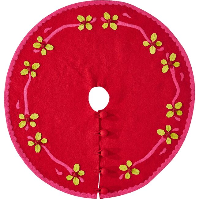 Handmade Christmas Tree Skirt in Felt - Berries on Red - 60"