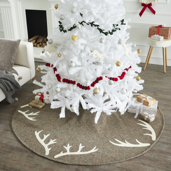 Handmade Felt Christmas Tree Skirt -Antlers on Gray