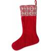 Red Christmas Stocking with Geo Embroidered Cuff in Recycled Wool - Stockings - 1 - thumbnail