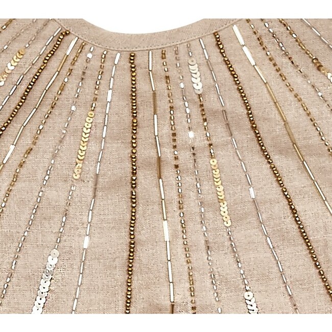 Handmade Christmas Tree Skirt - Hand Beaded Metallic Starburst on French Vanilla Linen- 60" - Tree Skirts - 6